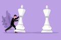 Graphic flat design drawing businessman pushes big king chess pieces to beat opponent king. Business strategy and marketing plan. Royalty Free Stock Photo