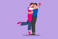 Graphic flat design drawing cheerful boy giving rose flower to girl. Man in love giving flowers. Happy couple getting ready for Royalty Free Stock Photo