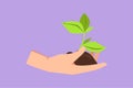 Graphic flat design drawing close up image of human hands holding sprout logo, icon, symbol. Cute hand holding tree on nature Royalty Free Stock Photo