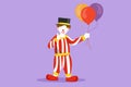 Graphic flat design drawing clown standing and holding balloons with thumbs up gesture wearing hat and clown costume ready to Royalty Free Stock Photo