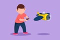 Graphic flat design drawing cuie little boy playing with radio control airplane. Smiling kid controlled flying RC aeroplane. Happy Royalty Free Stock Photo