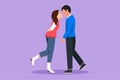 Graphic flat design drawing cute boy and girl standing and kissing each other. Kissing couple of young lovers. Romantic couple in Royalty Free Stock Photo