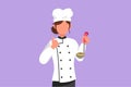 Graphic flat design drawing female chef holding ladle with thumbs up gesture and tasting delicious soup. Wearing uniform ready to Royalty Free Stock Photo