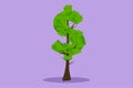 Graphic flat design drawing green tree shaped in dollar sign isolated on blue background. Money tree investment growth income Royalty Free Stock Photo