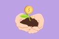 Graphic flat design drawing hands holding money plant in soil on white background. Hand of businessman holding sprout a money tree Royalty Free Stock Photo