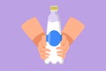 Graphic flat design drawing hands holding plastic bottle of pure drinking water refreshing and splash isolated on blue background