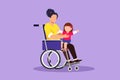 Graphic flat design drawing happy disabled mother with her child. Disability woman holding cute baby in her arm. Family love