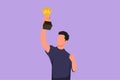 Graphic flat design drawing happy male athlete in sport jersey holding gold trophy with one hand. Celebrate victory of national Royalty Free Stock Photo