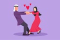 Graphic flat design drawing happy young man and beauty woman dancing on the floor at park. Romantic Arabian couple holding hands Royalty Free Stock Photo