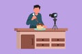 Graphic flat design drawing influencer or food blogger creating content. Man shooting cooking video using camera on tripod. Chef Royalty Free Stock Photo