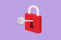 Graphic flat design drawing of key and lock logo. Security padlock, locked and unlocked. Safety lock with key icon. Success,