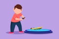 Graphic flat design drawing little boy playing with remote controlled motor boat toy. Happy kids playing with electronic motor Royalty Free Stock Photo
