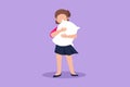 Graphic flat design drawing little sleepy kid girl in pajamas standing and hugging pillow. Family, bedtime, early childhood. Tired