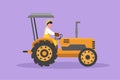 Graphic flat design drawing male farmer drive tractor to plow the field. Start new planting period. Successful farming challenge