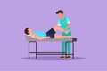 Graphic flat design drawing man lying on massage table professional masseur therapist doing healing treatment massaging patient