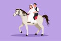 Graphic flat design drawing married couple in love horseback riding with wedding dress. Man making proposal marriage to beautiful Royalty Free Stock Photo
