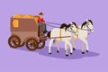 Graphic flat design drawing old wild west horse-drawn carriage with coach. Vintage western transport stagecoach with horses. Retro Royalty Free Stock Photo