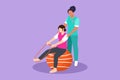 Graphic flat design drawing physiotherapy rehabilitation isometric composition with medical specialist helping young beautiful Royalty Free Stock Photo