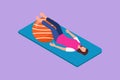 Graphic flat design drawing physiotherapy rehabilitation isometric composition with woman character lying on mat with legs on Royalty Free Stock Photo