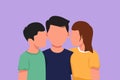 Graphic flat design drawing portrait of adorable son and daughter kissing their father. Happy fathers day concept. Family holiday Royalty Free Stock Photo