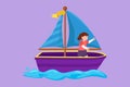 Graphic flat design drawing pretty little girl in sailboat at beach. Happy kids sailing boat at small lake. Children on boat at Royalty Free Stock Photo