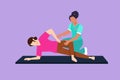 Graphic flat design drawing professional female osteopath bonesetter making massage to woman. Spine adjustment. Rehabilitation,