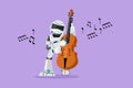 Graphic flat design drawing robot musician playing double bass or contrabassist with finger. Humanoid robot cybernetic organism.