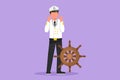 Graphic flat design drawing sailor man standing with celebrate gesture to be part of cruise ship, carrying passengers traveling