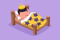 Graphic flat design drawing sick little boy with high fever. Child is sick with flu or coronavirus. Little kid lying in bed feel Royalty Free Stock Photo
