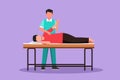 Graphic flat design drawing sick man patient lying on massage table therapist doing healing treatment massaging injured hand