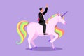 Graphic flat design drawing smart businessman riding unicorn symbol of success. Business startup concept, looking a goal, Royalty Free Stock Photo