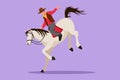 Graphic flat design drawing of strong and brave cowboy on wild horse mustang. Rodeo cowboy riding wild horse on wooden sign. Royalty Free Stock Photo