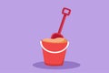 Graphic flat design drawing stylized bucket and spade toys logo. Sand in bucket with shovel. Summer plastic kid toy. Sand bucket Royalty Free Stock Photo