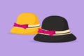 Graphic flat design drawing stylized ladies hat vintage logo icon. Pretty straw hat with ribbon. Fashionable women hat. Retro