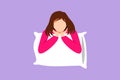 Graphic flat design drawing of sweet dream or sleep. Sleeping young girl hugs or holding pillow or overslept to work. Beautiful
