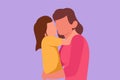 Graphic flat design drawing sweet little girl is hugging and kissing her beautiful mom in cheek while sitting on bed at home. Royalty Free Stock Photo