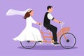 Graphic flat design drawing sweet romantic married couple. Cute couple is riding tandem bicycle together. Happy sweet family. Royalty Free Stock Photo