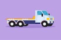 Graphic flat design drawing towing truck seen from the side is ready to help driver whose car is damaged on the highway. Insurance