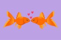 Graphic flat design drawing of two goldfishes kissing underwater. Pair of cute fish pets. Living in aquarium together. Tame animal Royalty Free Stock Photo