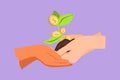 Graphic flat design drawing of two hands holding young money plant together. Money tree investment growth income interest savings Royalty Free Stock Photo