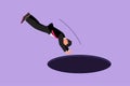 Graphic flat design drawing young businessman jump into hole. Concept of failure to take advantage of business opportunities. Royalty Free Stock Photo