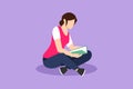 Graphic flat design drawing young pretty female sitting on floor and reading book. Beautiful woman spending weekend with books. Royalty Free Stock Photo