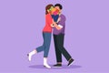 Graphic flat design drawing young romantic couple hugging and kissing each other behind bouquet of flowers. Happy man and cute Royalty Free Stock Photo