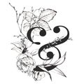 Graphic Floral Alphabet - & ampersand with black and white flowers bouquet composition