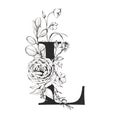 Graphic Floral Alphabet - letter L with black and white flowers bouquet composition