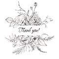 Graphic floral illustration - black & white inked flowers border / frame Royalty Free Stock Photo