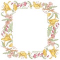 Graphic floral vintage frame in classic style. Hand-drawn vector botanical illustration