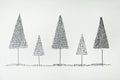 Graphic of four stylized pine trees