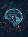 Graphic of a futuristic braincomputer interface concept for advanced industrial and technological applications in the era of