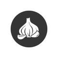 Graphic garlic white silhouette icon. Vector in flat